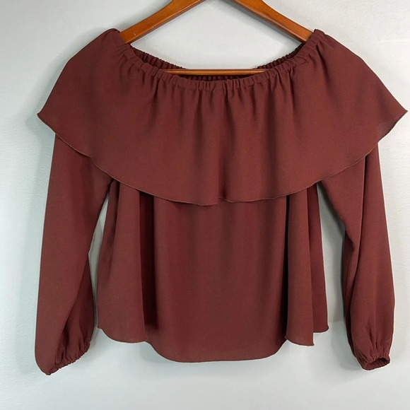 WILFRED Morel Off The Shoulder Blouse Burgundy Ruffle Elastic Balloon Sleeve XXS - Picture 6 of 11